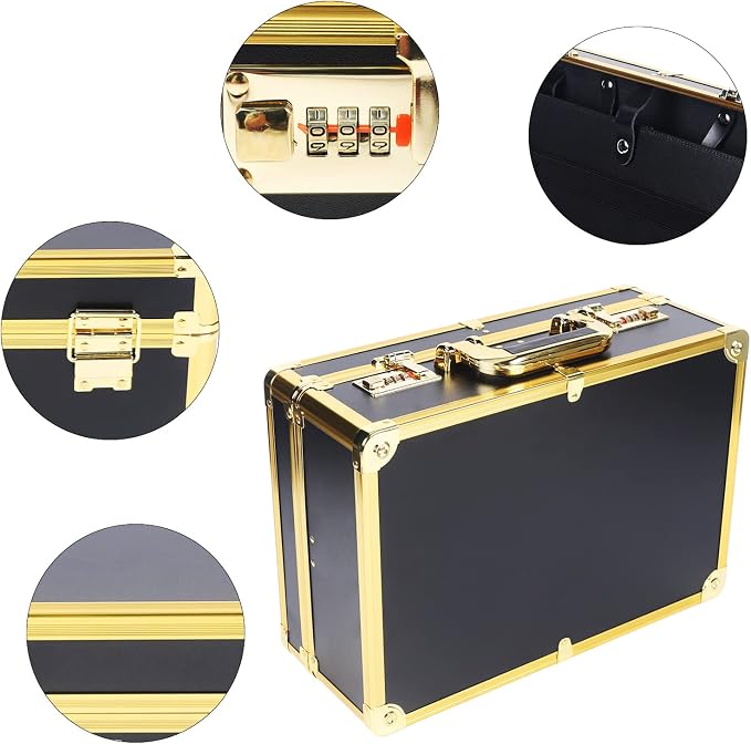 Barber Beauty Salon Tool Kits Storage Travel Carry Case,Hairdresser Salon Trimmer Holder Organizer Box with Lock,Barber Carrying Case for Hair Stylist Pet Groomer (Gold)
