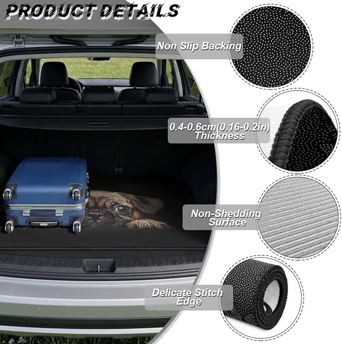 Cute Pug Dog Cargo Liners Floor Mats All Weather Used Trunk Protection Cargo Mat Cover Universal Fits for Car SUV Sedan Automotive Interior Accessories