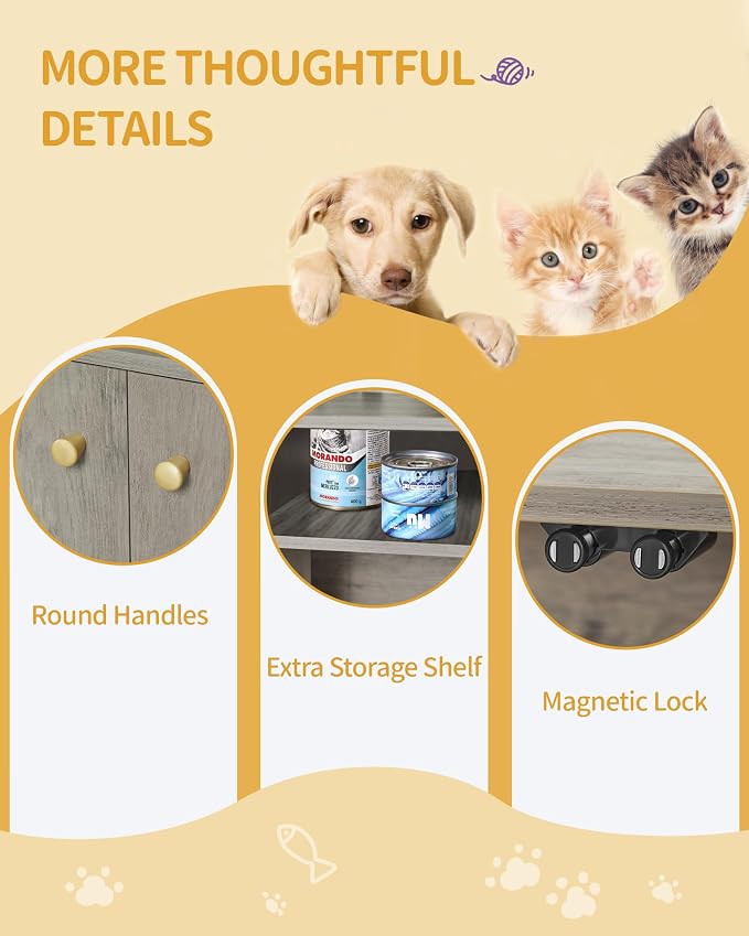 Hzuaneri Cat Litter Box Enclosure, Hidden Litter Box Furniture with Storage | Large Wooden Cabinet with Sisal Mat, Modern Cat Washroom for Living Room, Bedroom, Entryway, Greige and Gold CB01505G
