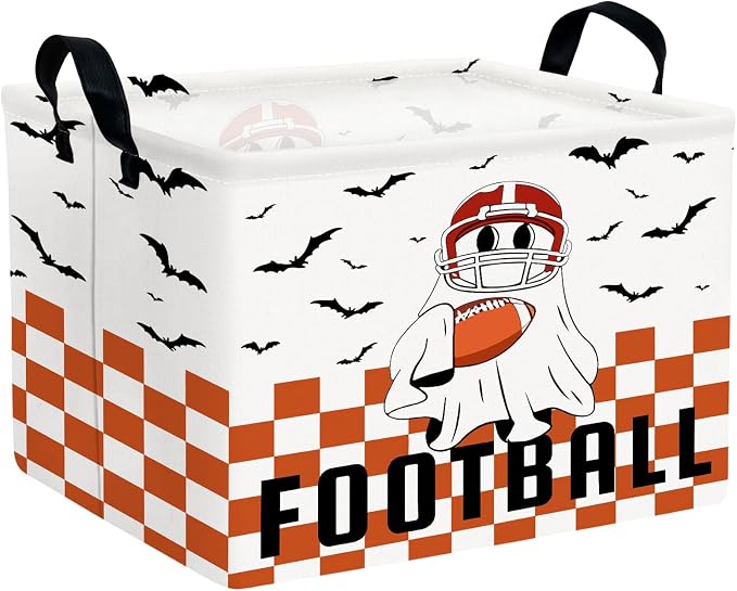Halloween Basket Gift Cute Ghost Parties Decor Kid Trick or Treat Basket for Boys and Girls Rectangular Storage Bin Box (Football Bat)