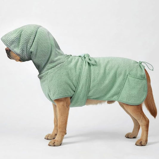 Medium to Large Size Dog Bathrobe, Quick Drying Super Absorbent, Warm Dog Towels, Adjustable Hoodies and Belts for Dog Bath Products (Green Jacquard, 5XL-Fit for 75 to 95 pounds)