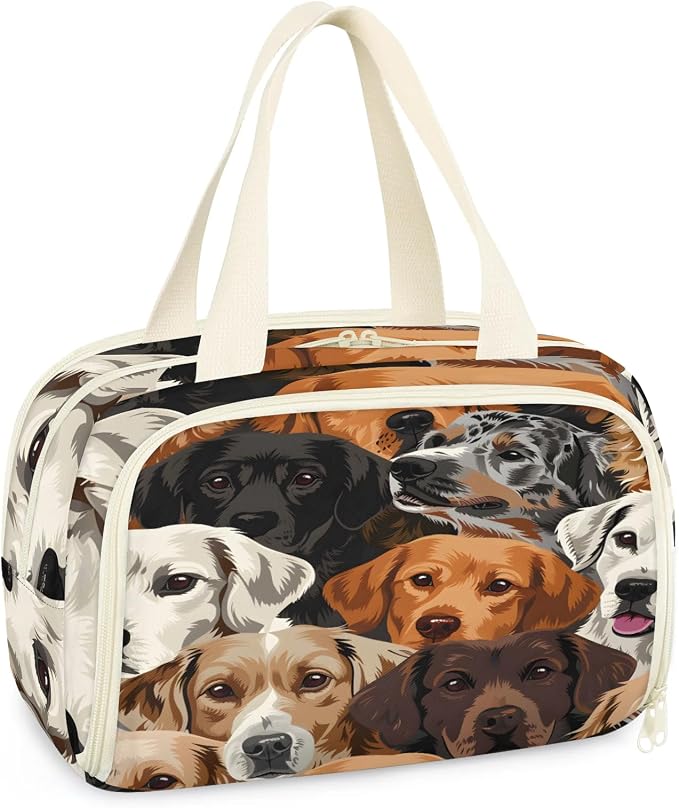 Cute Dog Funny Animal Travel Toiletry Bag with Handle | Wet & Dry Separation, Full-Size Bottle Friendly, Leak-Proof, Waterproof, Easy to Clean, for Travel, Gym, Home
