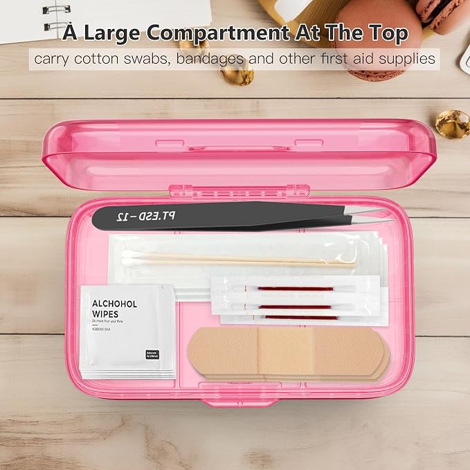 FYY Travel Pill Organizer, Large Weekly Medicine Pill Organizer-Hot Pink | Airtight Moistureproof Medicine Case, Easy to Use, 8 Compartment Pill Box for Vitamins, Fish Oil, Supplements, Mini First Aid