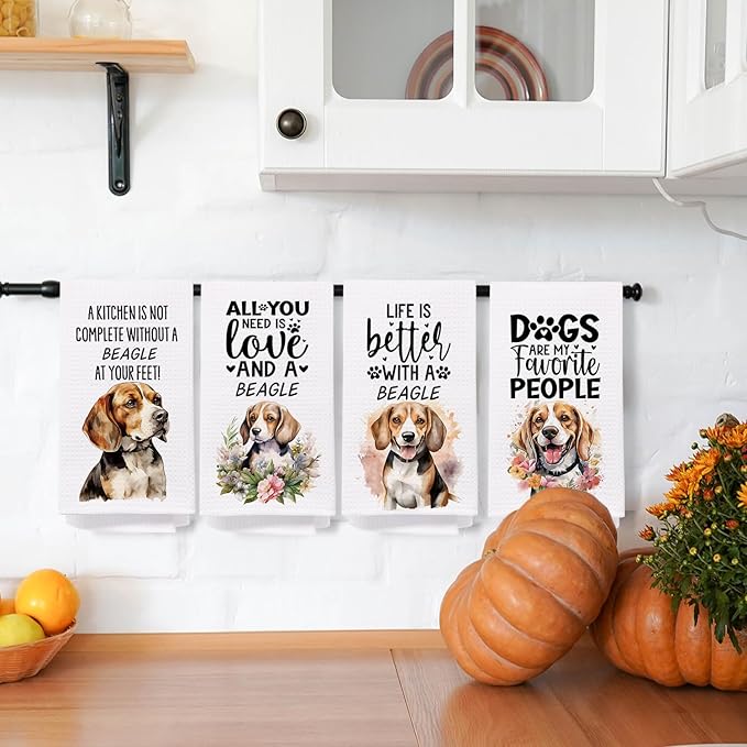 SPBL&L Beagle Dog Kitchen Towels Set of 4, Beagle Gifts for Women, Decorative Hand Tea Dish Towels for Bathroom Decor, 16x24 Inches