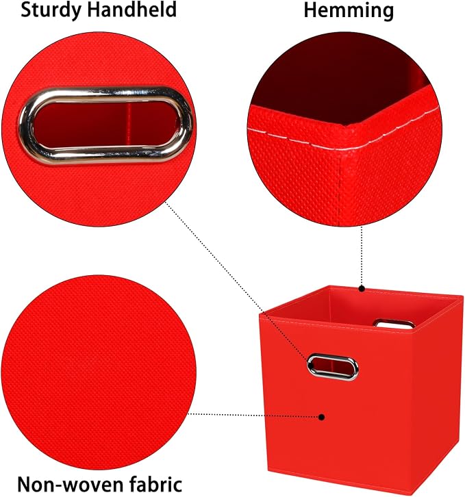 Black Foldable Storage Cubes Bins , Fabric Storage Box Cubes Organizer Baskets with Dual Handles for Home Organizer (Red)
