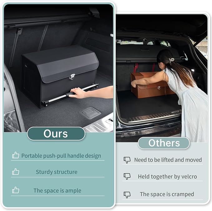 Car Trunk Organizer Leather Car Storage Organizer with Lid Car Organizer | Suv Trunk Organizer with Sturdy Handle Car Cargo Storage Box for Minivan, Sedan, Jeep (Black, 16.7 x 11.4 x 12.2in)