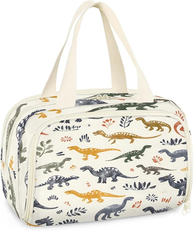 Cute Dinosaurs Footprints Travel Toiletry Bag with Handle | Wet & Dry Separation, Full-Size Bottle Friendly, Leak-Proof, Waterproof, Easy to Clean, for Travel, Gym, Home