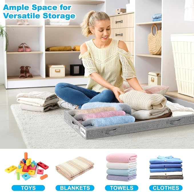 3 Inch Low Profile Under Bed Storage Drawer 2 Pack, Lightweight Underbed Clothes Storage Container Bins With NO STURCTURE, Shallow Storage Bag for Dorm & Home, With Clear Lids & Water-Resistant Fabric