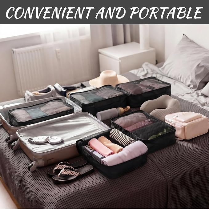 Silkfly 8 Pcs XL Packing Cube for Travel Luggage,Simple,Black | 17.7 x 13 x 4.7, Same Size, Black Suitcase Storage Organizer Set, Reusable Mesh Clothes Cube for Hiking Camp Family Accessory