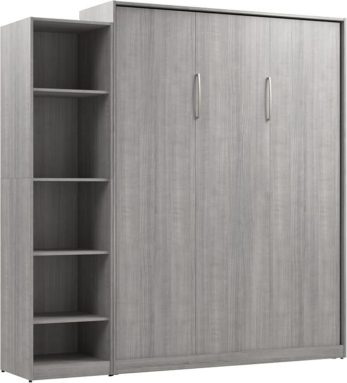 Bestar Queen Murphy Bed with Closet, Platinum Gray, Claremont, 85W | Closet Organizer; supports up to 1000 lb; min. ceiling height 88 in.; for guest room or multipurpose space; 10-year warranty