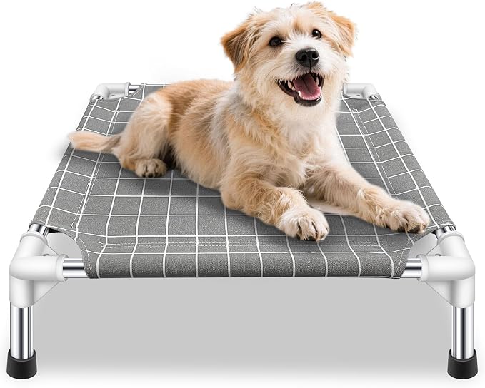 Elevated Pet Bed Dog Cot- Raised Pet Bed for Small Dogs | Detachable Dog Bed, Indoor and Outdoor Use, Breathable cotton fabric, Sturdy Stainless steel frame,Non-Slip Feet