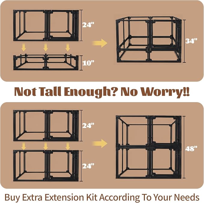FlexiSpace Adjustable Clear Dog Play Pen, Expandable & Stackable Acrylic Dog Playpen, ONLY Dog Play Pen Indoors Grow with Your Pet Puppy Playpen (Black, 24", 10 Panels)