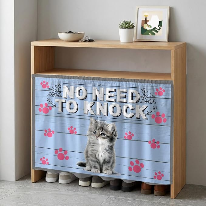 NO Need to Knock Cabinet Dishwasher Hidden Curtains, Privacy Closet Door Curtain, Cat Pet Paw Prints Pet Lover Farmhouse Adhesive Dust Proof Under Sink Skirt for Bathroom Kitchen 35"x35"