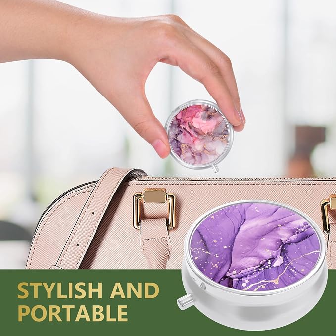 3 Pack Pill Box, Small Pill Case for Purse & Pocket, Cute Travel Medicine Organizer, Portable Medicine Container Holder to Hold Vitamins, Medication, Fish Oil & Supplement, Light Luxury Marble | Cute Travel Medicine Organizer, Portable Medicine Contain...