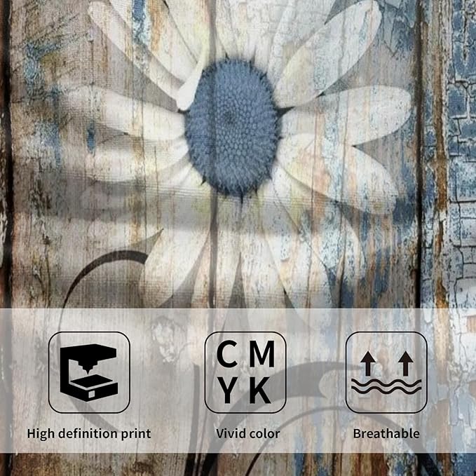 Giwawa Rustic Daisy Board Towels Set of 2, Vintage Flower Print on Blue Grey Brown Plank Hand Fingertip Towel Retro Stripe Face Towel Country Barn Wooden Washcloth for Farmhouse Guest Bathroom Decor