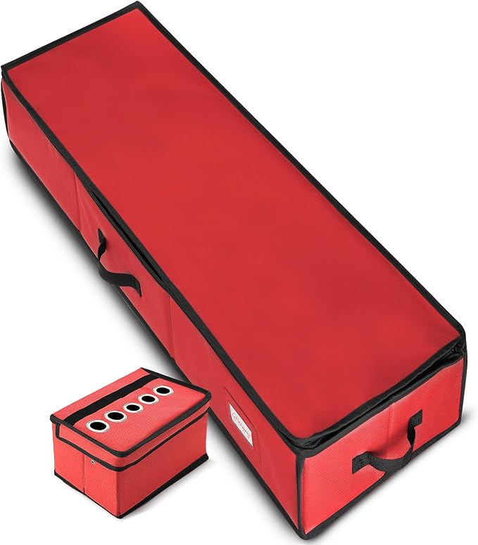 Hearth & Harbor Wrapping Paper Storage Container - Christmas Storage Bag with Ribbon Dispenser and Interior Pockets - Gift Wrap Organizer Fits Up to 26 Rolls of 40" Length, Red