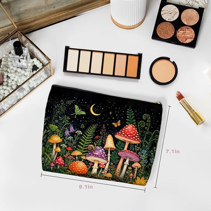 Mushroom Makeup Bag, Moon Mushroom Gifts Cosmetic Bags Travel Organizer Bag