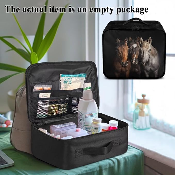 Rnyleeg Black First Aid Kit Bag Empty Horse Medical Kit for Home Empty First Responder Bag Compact Lightweight Travel First Aid Pouch for Men