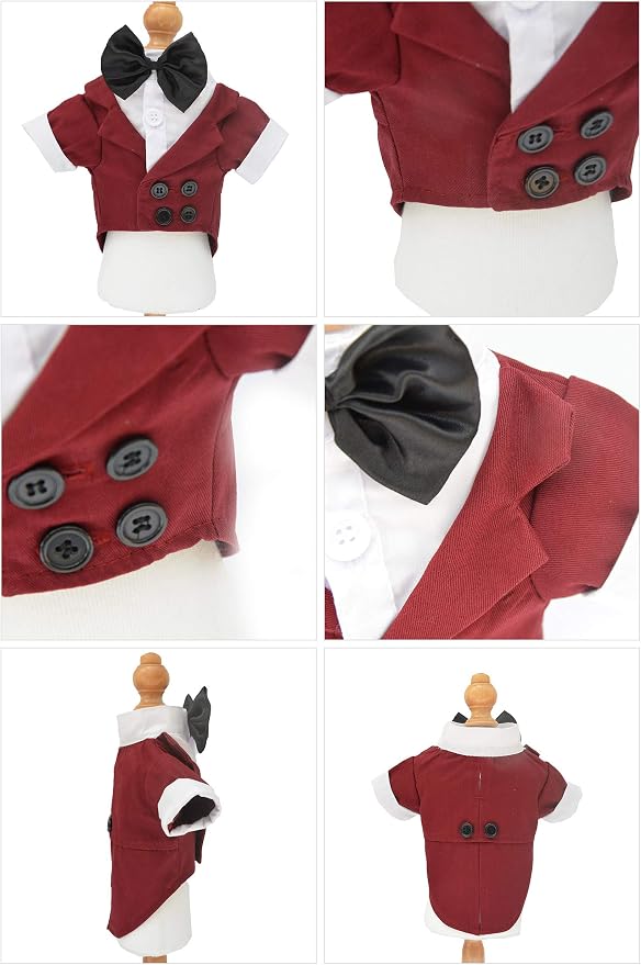 Lovelonglong Bulldog Costume Dog Suit Formal Tuxedo with Black Bow Tie Wedding Clothes for Pugs/French Bulldog/English Bulldog/American Pit Bull Brown B-M