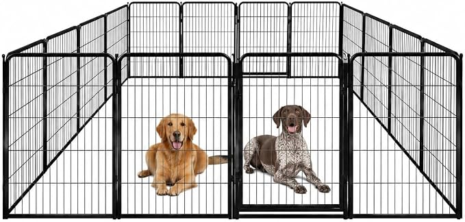 Dog Play Pen for Indoor Use - 40'', 16 Panels for Medium and Large Size Dogs - Metal Heavy Duty Pet Fence with Anti-Slip Feet - Portable Black Playpen Kennel for House or Garage