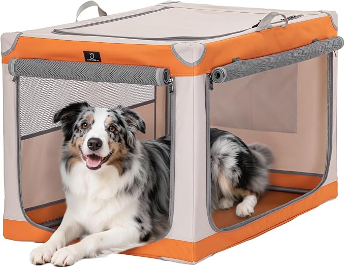 36" Collapsible Dog Crate for Large Dogs - Portable Soft Travel Kennel with Lockable Zippers, Waterproof Base, Washable Cover, Patented Screw Frame for Adjustable Tension, Outdoor, Indoor, Car Use