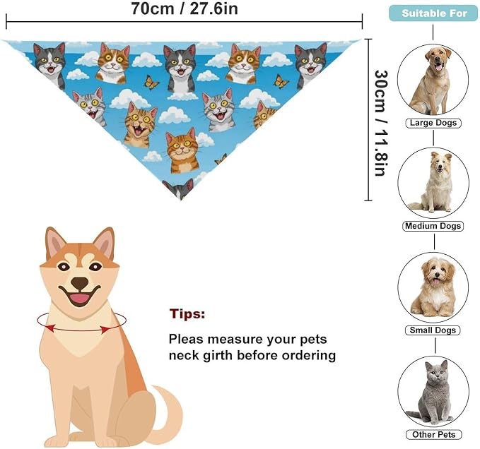 Lightweight Pet Scarf for Small to Large Dogs and Cats, Adjustable Scarves for Costume Accessories, Casual Daily Use (Cute Funny Cats)