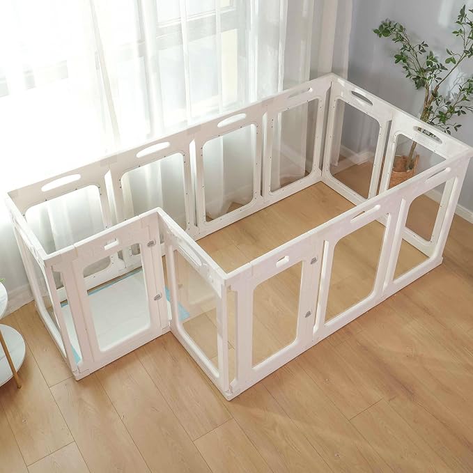 Clear Acrylic Indoor Dog Playpen, 30" H, 2 Panels, White | Open View, Modern Home Fit, No Climbing Bars, Tool-Free Setup, For Puppies & Small Dogs