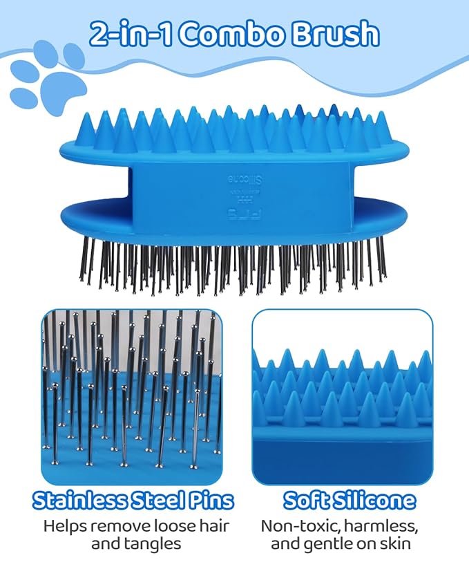 Double-Sided Dog Brush for Shedding, Silicone Dog Brush for Long Haired Dogs, Deshedding Brush Pet Brushing Comb for Grooming, Massage & Skin Care Brush - Pet Supplies