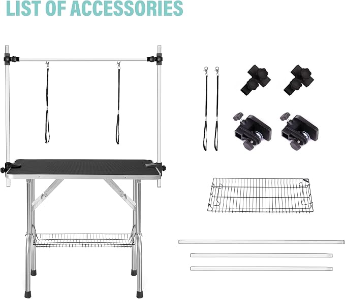 46" Professional Adjustable Pet Grooming Table Heavy Duty with Arm & Nosse & Mesh Tray for Large Dog Cat Shower Table Bath Station, Maximum Capacity Up to 300 LBS (Black 46 inch)