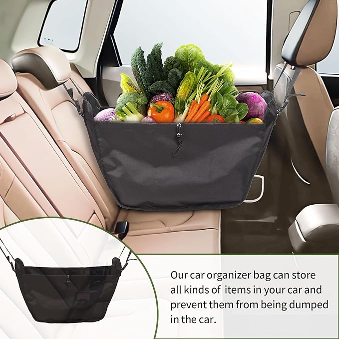 Car Seat Organizer - Large Capacity Passenger Seat Storage Travel Bag, Portable, Foldable and Collapsible Miscellaneous Car Hanging Bags, Reusable Shopping Tote with Drawstrings