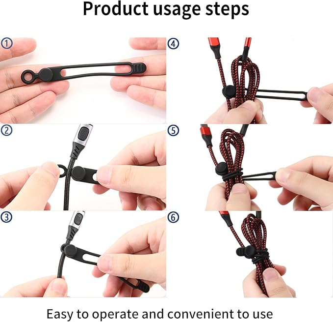 6 Pcs Cable Management Travel Essentials Zip Ties,Silicone Material | Cord Organizer Office Desk Accessories Vacation Essentials，Suitable for Storing Data Cables, Headphone Cables, Wires