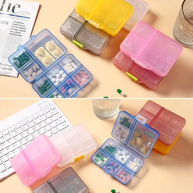 Large Travel Pill Organizer Box, Daily Medicine Dispenser Reminder | 9 Compartment Weekly Supplement Pill Holder Planner, Double Seal Portable Vitamin Fish Oil Capsule Container, Transparent