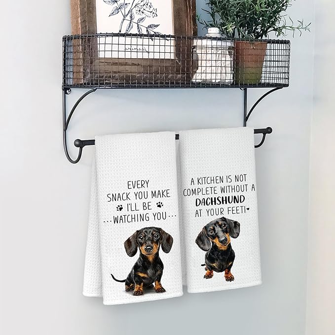 Chef Dachshund Kitchen Towels Set of 2, Dog Mom Gifts for Women Dachshund Hand Towels, Gifts for Dachshund Lovers, 16x24 Inch