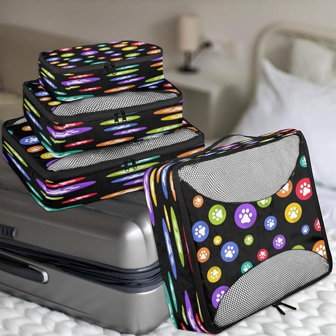 Color Round Pet Pows 4 Piece Packing Set Mesh Organizers with Lightweight Design for Luggage Backpacks Business Trips Outdoor Adventures and Toiletry Storage
