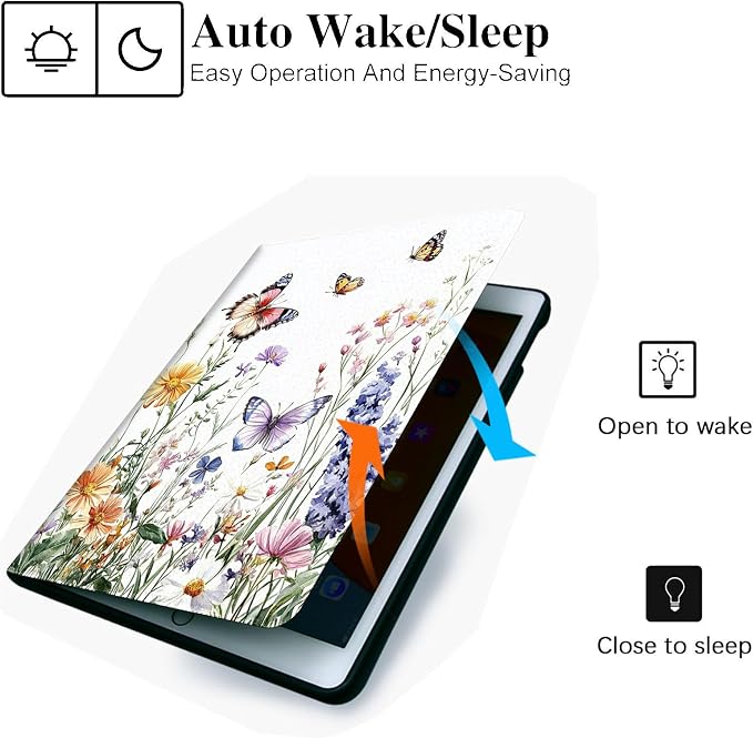 for Microsoft Surface Pro 11/10/9-13" 2024/2022 Tablet Case,Auto Wake/Sleep,Adjustable Stand Protective Cover - Watercolor Butterfly Flower