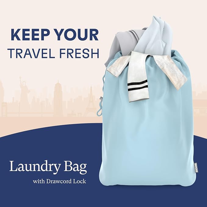 Shacke 5 Set Packing Cubes for Travel with Laundry Bag (Sky Blue) | Suitcase Organizer Bags Set: 4 Water-Resistant Luggage Cubes, XL to Small, + Laundry Bag for Carry-On or Checked