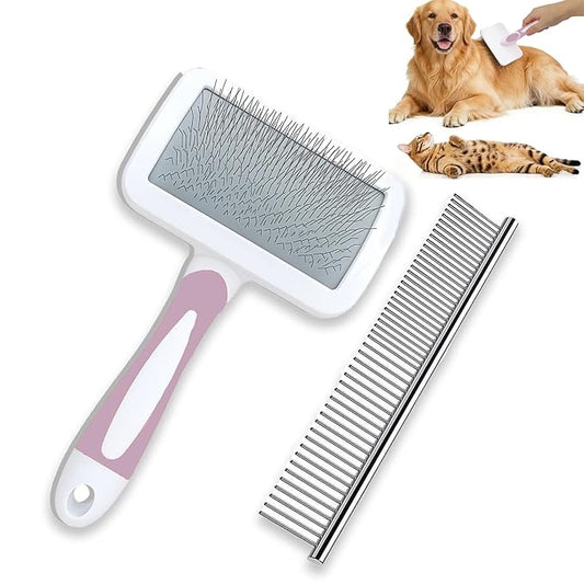 2PCS Slicker Brush for Dogs，Professional Dog Grooming Brush (Goldendoodles,Poodles,Labradoodles) with Extra Long Pins to Effectively Remove Tangles,Knots and Mats，Saves Time Energy (Purple, Large)