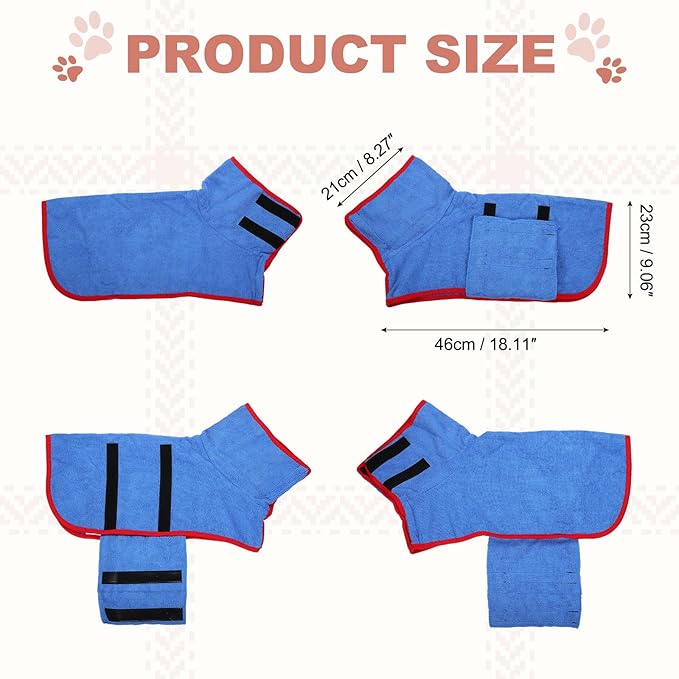 Dog Drying Coat, Dog Robes for After Bath Bathrobe Super Absorbent Towel Soft Adjustable, (XS, Blue), Intended for Fast Drying Warm Keeping Pet Cats Kitten Puppies