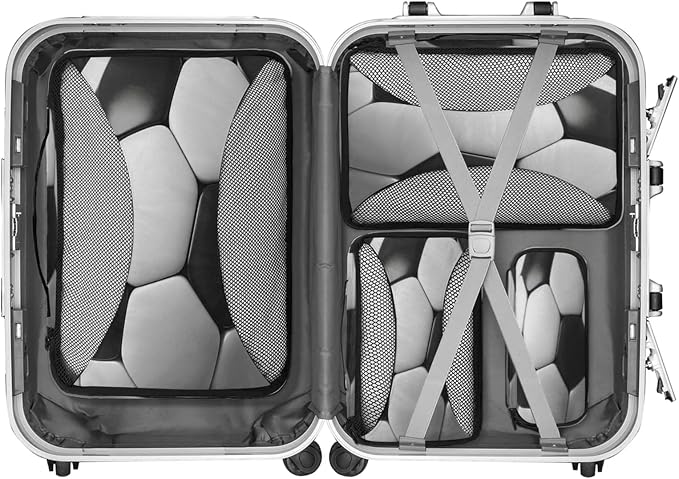4 Set Packing Cubes for Travel, American Football Packing Cubes for Women, Travel Luggage Packing Organizers, Packing Cube Set, Black and White Soccer