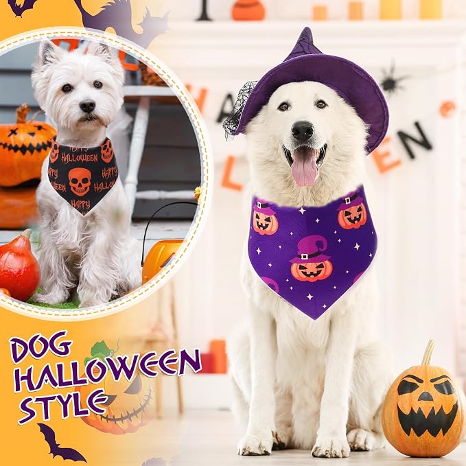 Abbylike 50 Pcs Halloween Dog Bandanas Bulk, Pumpkin Ghost Bat Skull