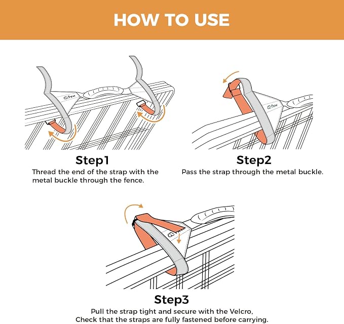 FXW Easy Carry Straps for Dog Playpen, Designed for RV Trips, Orange | For 8 Panels Playpen, Comfortable Grip, Patent Pending, Playpen Not Included