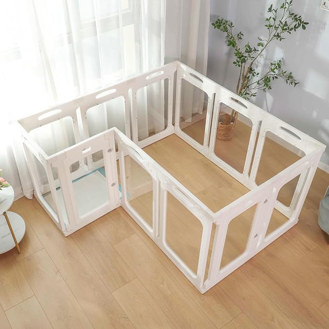 Clear Acrylic Indoor Dog Playpen, 24" H, 2 Panels, White | Open View, Modern Home Fit, No Climbing Bars, Tool-Free Setup, For Puppies & Small Dogs