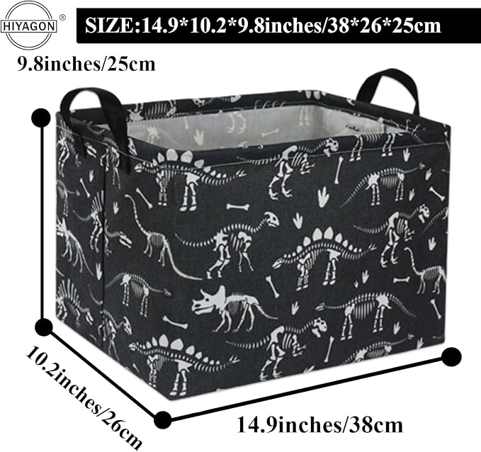 Rectangular Dinosaur Basket Empty Cute Storage Bin Organizer Box Dinosaur Room Decor for Books(Black Dinosaurs)