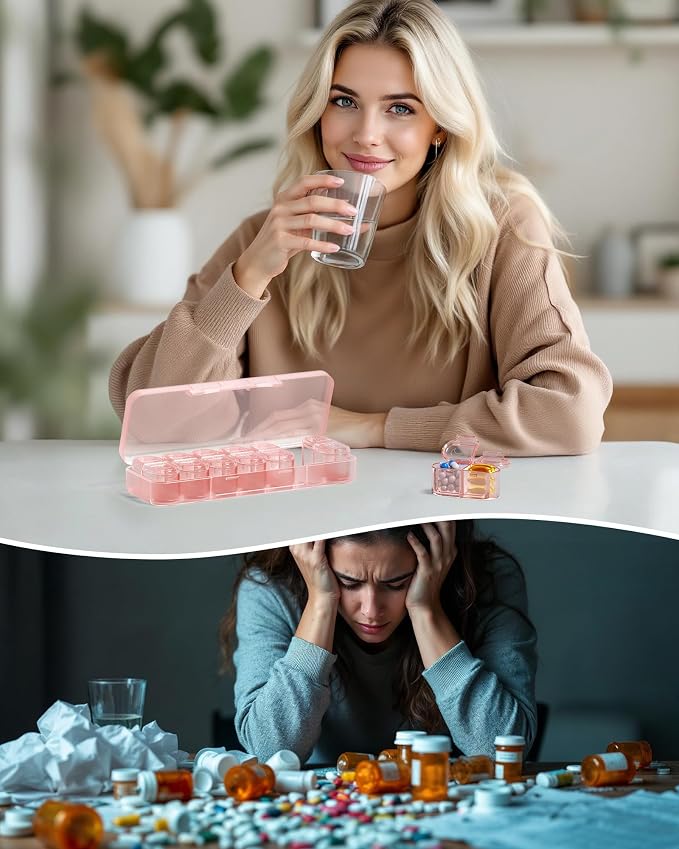 Daviky Pill Organizer 2 Times a Day, AM PM Pill Organizer Box Weekly 7 Day | Portable Travel Pill Organizer, Cute & Compact, Easy-Open Large Compartments, Reusable for Pills, Vitamins & Supplements