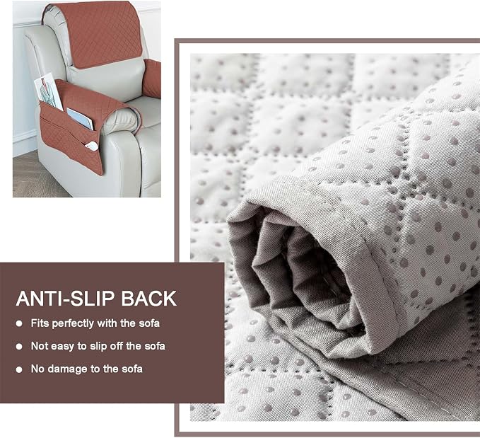 Large Polyester Armrest and Headrest Covers with 2 Pockets | Soft, smooth polyester resists daily wear nonslip silicone backing helps shield recliners and sofas from pet scratches