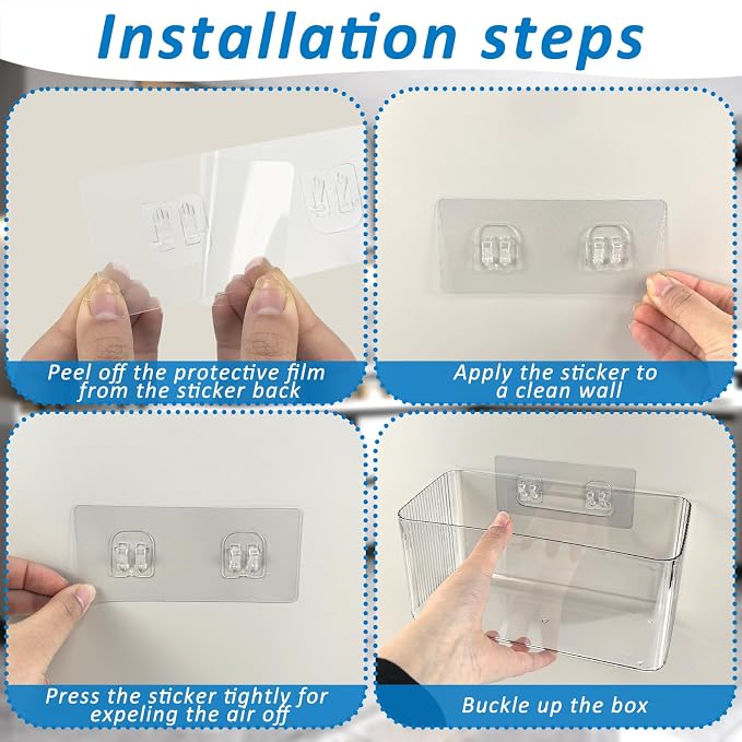 4 PCS 2 Size Plastic Adhesive Mount Over Cabinet Door Organizer, Under Sink Door Storage Shelf Refrigerator Side Storage Box, Wall Organization Container for Kitchen Bathroom Office