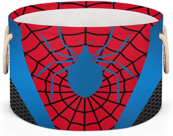 Storage Baskets - Large Red Blue Spider Web Nursery Organizer Bin Box with Handles Collapsible Round Laundry Hamper for Kids Boy Toys Blanket, Bedroom Living Room Decor Gift Basket (19.4"x13.3")