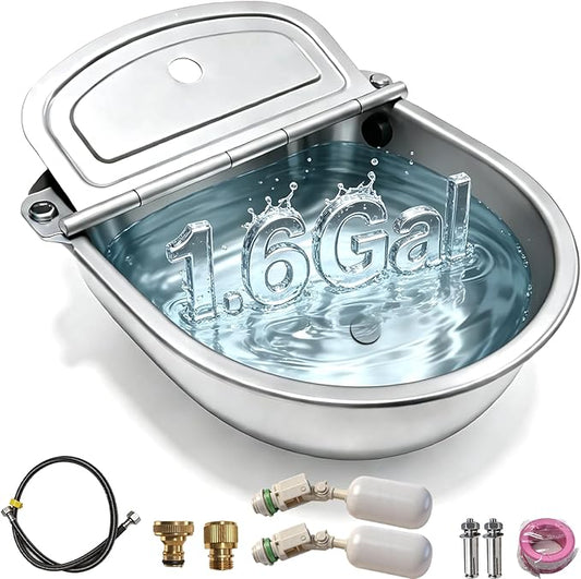 Automatic Water Bowl 304 Stainless Steel Pet Water Dispenser Dog, Feeder Waterer for Large Dogs with 40 Inch Steel Hose, 2 Float Valve, Copper Connector Adapter, 2 Bolts (with Drainage Hole)