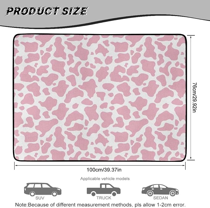 Cow Print Non Slip Car Trunk Mat Cargo Liner, 29" x 39" Universal All Weather Protection for Cars Trucks, Washable Durable Pet Friendly Pink Rear Cargo Mats