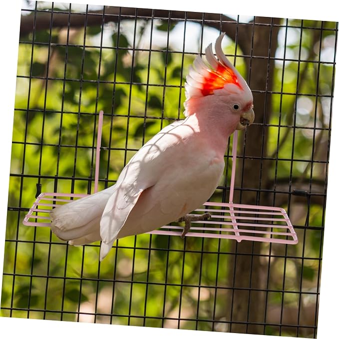 Healifty Pink Hanging Grid Iron Wall Shelf for Pet Parrots Bird Perch Stand with Hooks Sturdy Load Bearing Iron Frame for Climbing Playing and Displaying Small Items Easy to Install